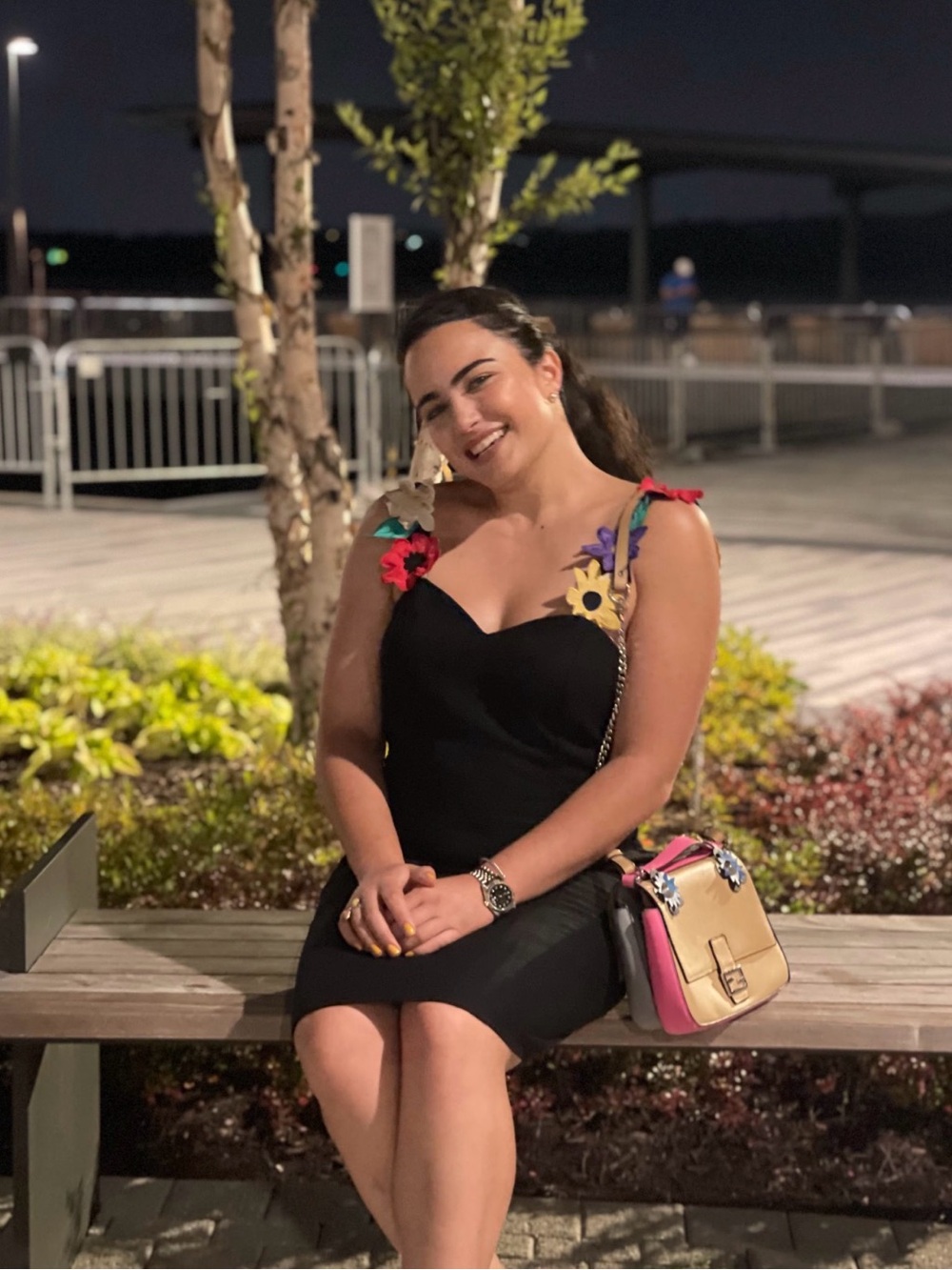 Black Mini Dress with Multicolor Floral Straps
